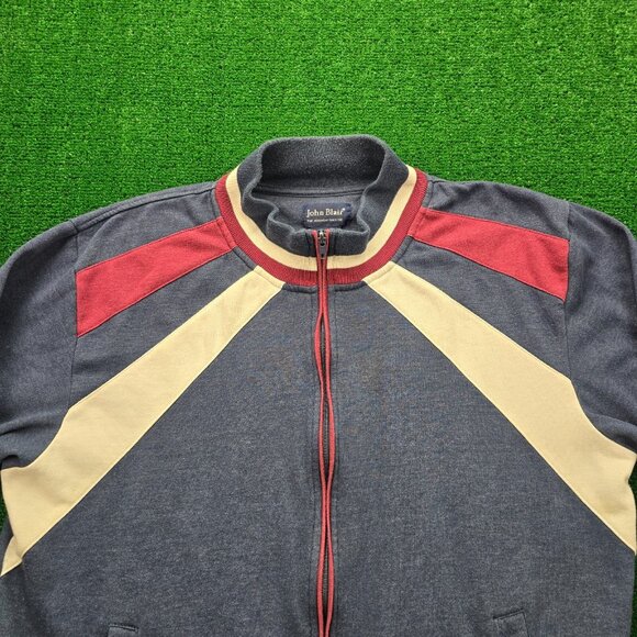 John Blair Sweatshirt Mens Large Blue Red White Vintage Full Zip Athletic Track - Picture 2 of 9